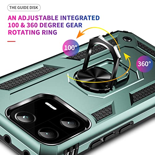 Image of ShieldTech Back Cover for Redmi Note 13 Pro 5G | Rugged Armor Case with Ring Stand | 360 Protection | Shockproof | Camera & Screen Guard (PC, Green)