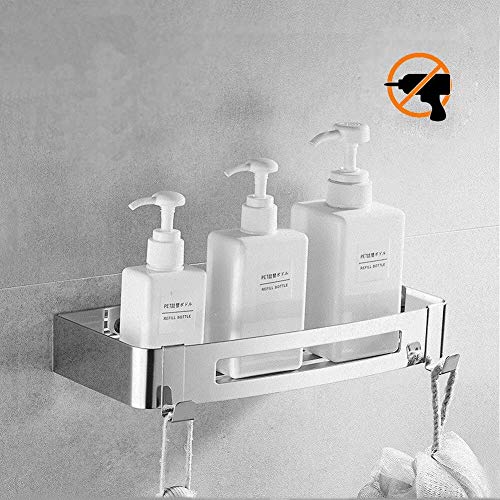Kazeila Shower Shelf Corner - Plateau de douche Bath avec 2 crochets - Panier de douche - Sans perçage - Space Aluminium, poli (Triangle, paquet de 2) (Size : Rectangle-Stainless Steel-Glossy)