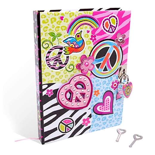 Hot Focus Peace Secret Diary with Lock – 7” Journal Notebook with 300 Double Sided Lined Pages, Padlock and Two Keys for Kids
