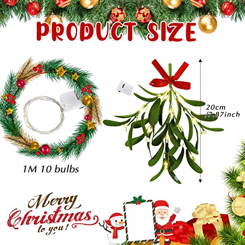 6 Pcs Christmas Artificial Mistletoe Ornaments With Light Strings Mistletoe Decoration With Red Bow Christmas Tree Hanging Ornaments Bouquet Floral For Christmas Holiday Party Home #TOP3