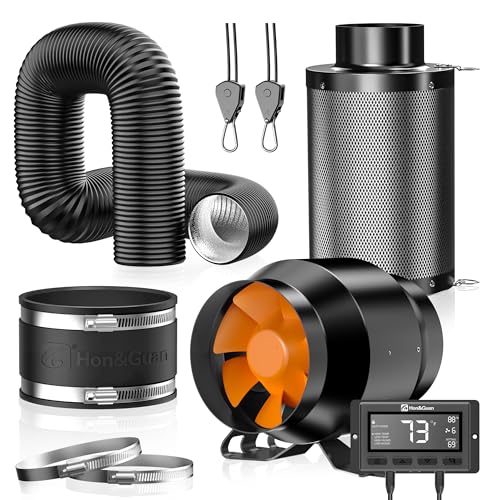 TRAFIKA Clipfan /15cm 5W/Magnetischer Motor/Exklusive Klemme zur direkten Befestigung an den Stangen Growzelten/2 KLAMMERN:Tischklammer Klammer für die Stangen von Growzelten 13 Hon&Guan Abluftset 100mm, Rohrventilator 100mm mit Temperatur- und Feuchtigkeitsregler, Aktivkohlefilter Grow, Gummikupplung, Rohr Schlauchschellen Set für Growzelt Hydroponik Lüftung Growbox