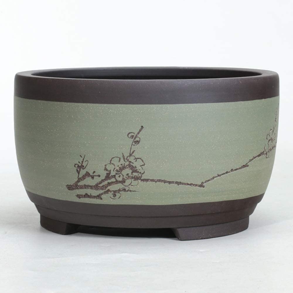SWENEEN Large Chinese Style Planter Pots-Ceramic Indoor Outdoor Garden Pot With Drainage For Plant Flower,Hand-Printed Succulents Containers With Drainage Hole,Green-21CM