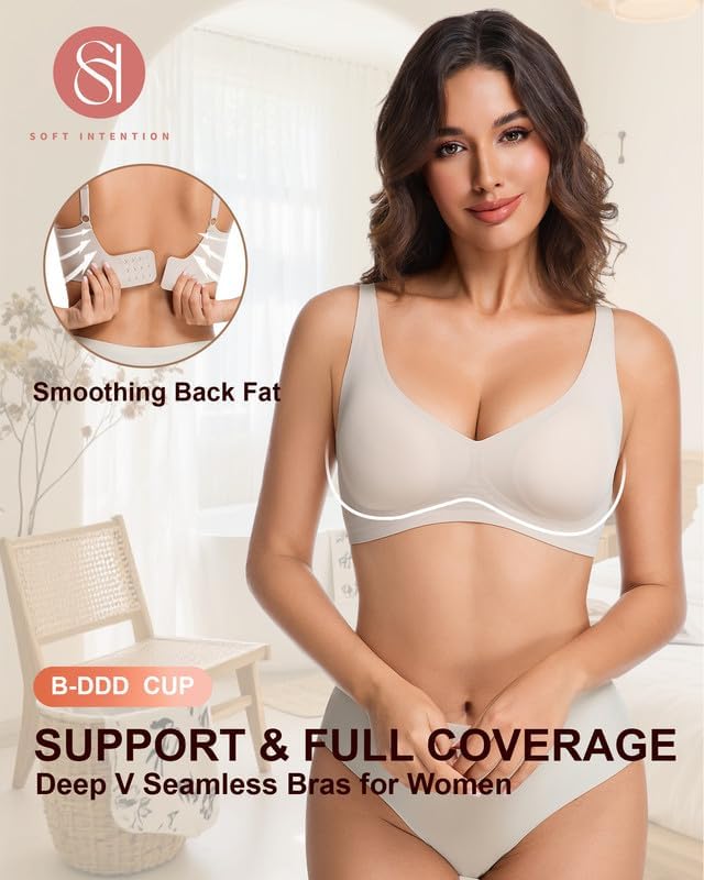 Jelly Wireless Bra, Minimizer Bras for Women Deep V Bra, No Underwire Seamless Full Coverage - Image 2