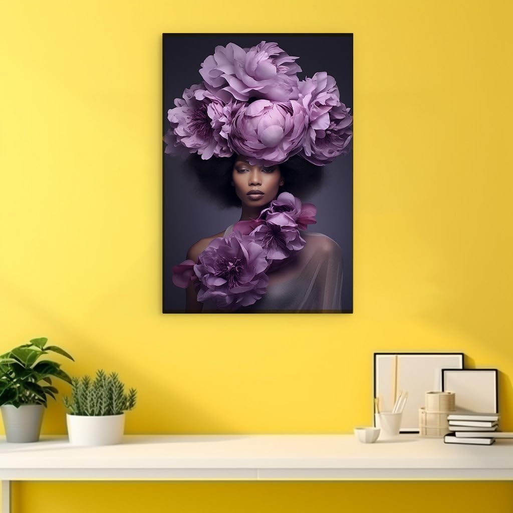 Canvas for Living room. Blossoming Serenity: A Portrait of Tranquil Beauty Wrapped in Florals, 27 x 18 inch Canvas Wall Art - Contemporary Masterpieces - Botanical Home Decor - 69x46 cm (27x18 inch)