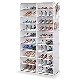 MAGINELS Shoe Rack, 40 Pair Shoe Organizer Cubby, 10 Tier Shoe Storage Cabinet, Plastic Shoe Shelf for Closet, Entryway, Garage, Hallway, Bedroom, White