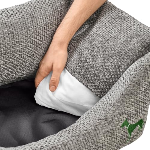 HUNTER Orthopädisches/Ergonomisches Hundesofa Bielefeld, Hundebett mit Memoryschaum, entlastet Gelenke & Rücken, waschbarer Bezug, rutschhemmend, kuscheliges Innenkissen, Farbe: grau, Größe: L