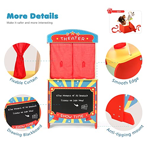 Rundad HY Wooden Puppet Theater Bonus 2 Hand Puppet, Double-Sided Lemonade Stand & Puppet Show Theater For Kids, Wood Deluxe Children Puppet Theatre Toy thumb #2