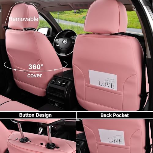 Image of Coverado Seat Covers Front Seats, Pink Car Seat Cover with Lumbar Support, Waterproof Car Seat Cushion, Front Car Seat Covers Leatherette Car Seat Protector Universal Fit Most Cars
