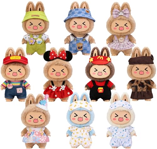 10 Sets Clothes for LABUBU 6.7inch (17cm) Doll Stylish Handmade Outfits & Accessories Set for Labubu Macaron & Have a Seat Series Trendy Dress Up Kit for Collectors (No Doll) (Trendy Daily OOTD)