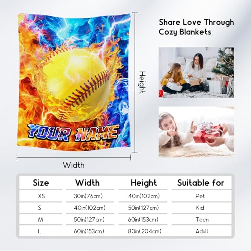 Customized Blanket - Softball Blanket Gifts for Girls - Comfy Cozy Fleece Throws for Player 4 Sizes