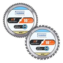 Luckyway 10 Inch Table Saw Blade/Miter Saw Blade for Ultra-Nice Wood Cutting in Construction, Two Pack of 60-Tooth & 32-Tooth