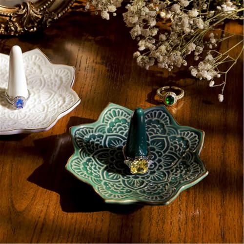 Image of Ceramic Mandala Ring Holder Dish, Decorative Jewelry Holder Trinket Tray Room Decor, Engagement Wedding Birthday Gifts for Women Girls (Green)