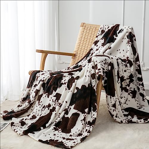 Image of BEDELITE Cow Print Throw Blanket for Couch & Bed, 300GSM Cute Luxury Plush Cozy Fuzzy Blanket 50 inch x 60 inch, Super Soft Warm Lightweight Throw Blanket for Travel Camping, Brown