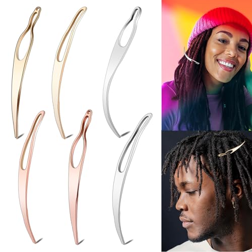 SHEHARUHI 6 piezas Sisterlock Herramienta de reapriete, aguja de ganchillo para entrelazar el cabello, extensiones de cabello (oro, plata, oro rosa)