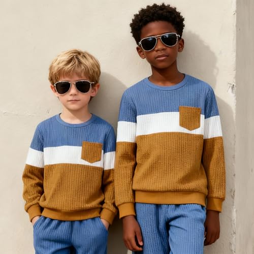 Image of Kid Toddler Boy Clothes Color Block Sweatshirt and Casual Pants 2Pcs Boys Fall Winter Outfits 1-5T