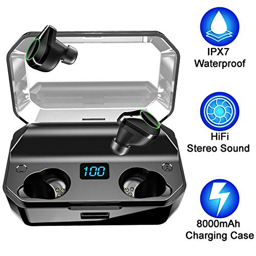 Auriculares Bluetooth 5.0 con Tiempo de Reproducción Súper Largo (165 Horas), Auriculares Inalámbricos a Prueba de Agua IPX7 con Sonido Claro/Graves Profundos HD/Control Táctil/Cancelación de Ruido