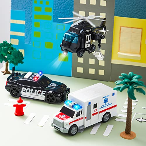 JOYIN Truck Toys for 3 4 5 6 7 Year Old Boys - Police Car Toy Set, Emergency Vehicle Playset, Friction Powered Car with Lights and Sounds, Birthday Gifts for Boys Girls Age 3-9 - image 8