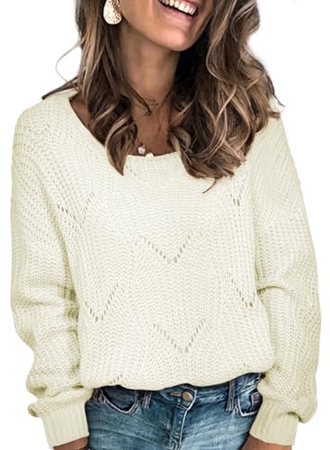 Image of Dokotoo Womens Sweaters 2026 Crewneck Cute Elegant Soft Long Sleeve Hollow Cable Knit Pullover Tops