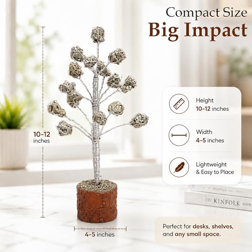 Image of Pyrite Gemstone Tree Decor for Home & Office | Money Magnet Crystal Bonsai Tree with Wooden Base | Vastu Feng Shui Wealth, Success & Prosperity Showpiece
