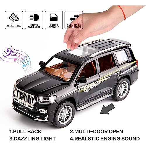 Image of Metal Pull Back Diecast Car SUV 1:24 Big Land Cruiser Prado Pull Back Car Model with Sound Light Boys Gifts Toys for Kids【Pack of 1】,multicolor