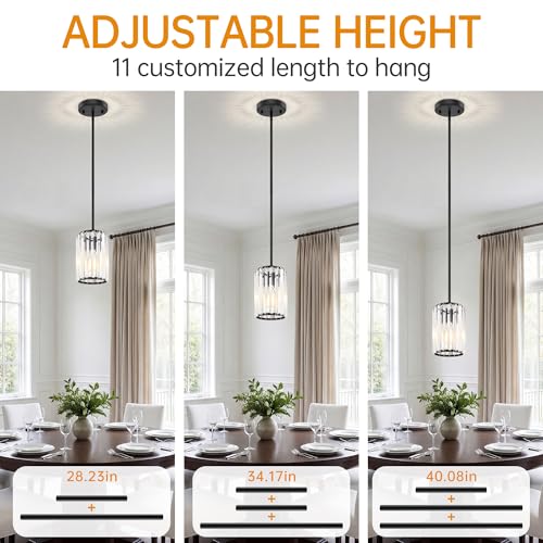 Esfos Black Pendant Light, Modern Crystal Pendant Lights Kitchen Island, Kitchen Island Lighting with Adjustable Height, UL Certified Island Lights for Kitchen Dining Room Bedroom Hallway 1 Pack, E26 - image 4