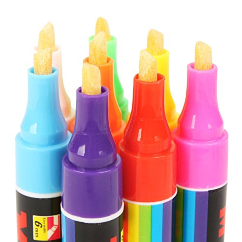 JingyangO Set of 8 Colors Fluorescent Marker Pens Night Light Highlighter Liquid Chalk Pen 6mm Reversible Tip Markers Drawing Pens Glow in the Dark for LED Writing Menu Board