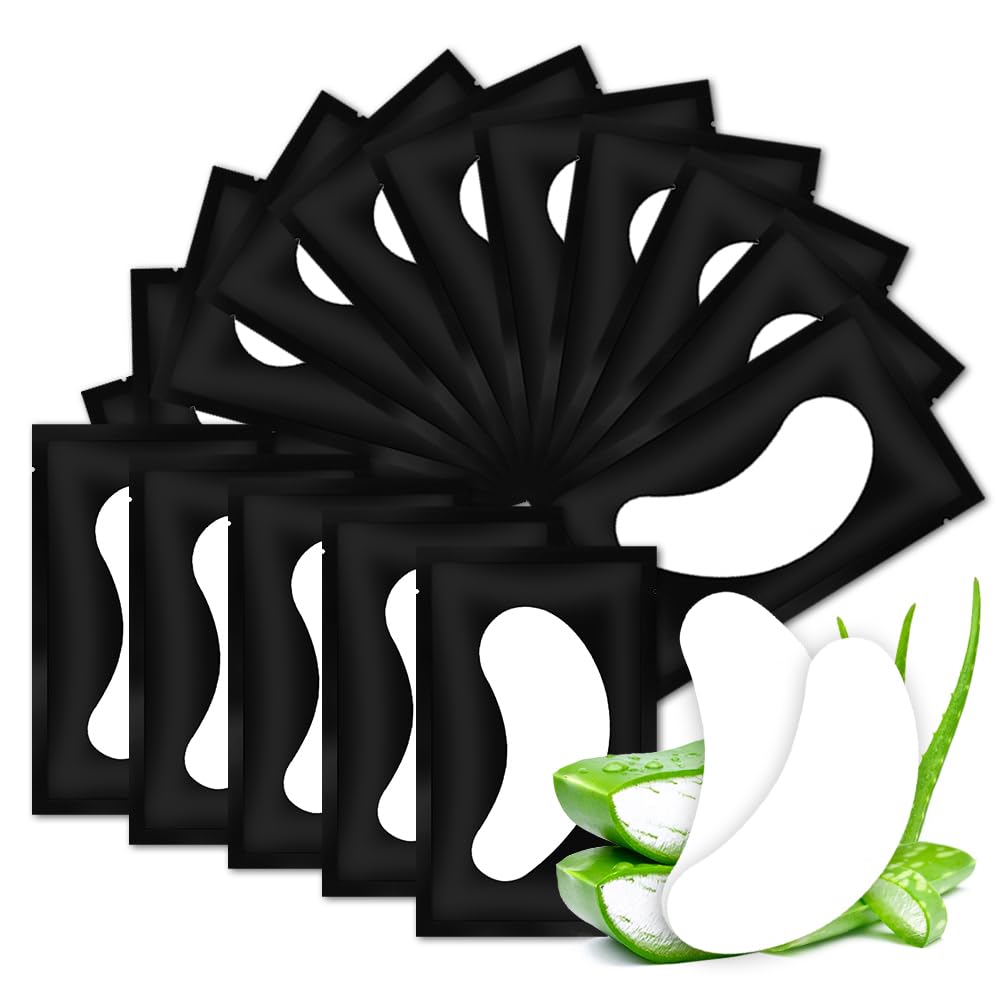 Eye Gel Pads, Lint Free Eyelash Patches, 50 works Under Eye Gel Pads for Pro Salon and Individual Eyelash Extension (Black)