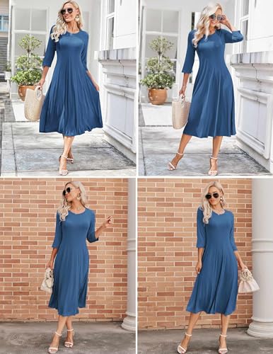 Image of HOTOUCH Women's 3 /4 Sleeve A-line and Flare Midi Long Dress