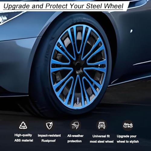 Image of Hubcap Wheel Cover Replacement R16 Hub Caps Universal-Fit Steel Wheel Rim Cover ABS Material Exterior Accessories for Car Truck SUV -Set of 4(16-inch,Blue-Black)