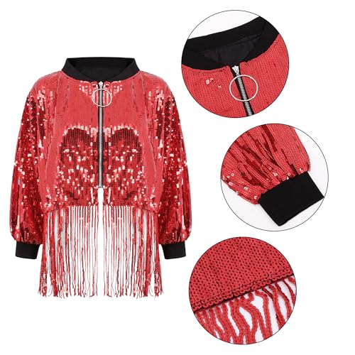Women's Short Sequin Fringes Jacket Coat Long Sleeve Zipper Blazer Bomber Racing Jacket Club Party Rave Outfits2