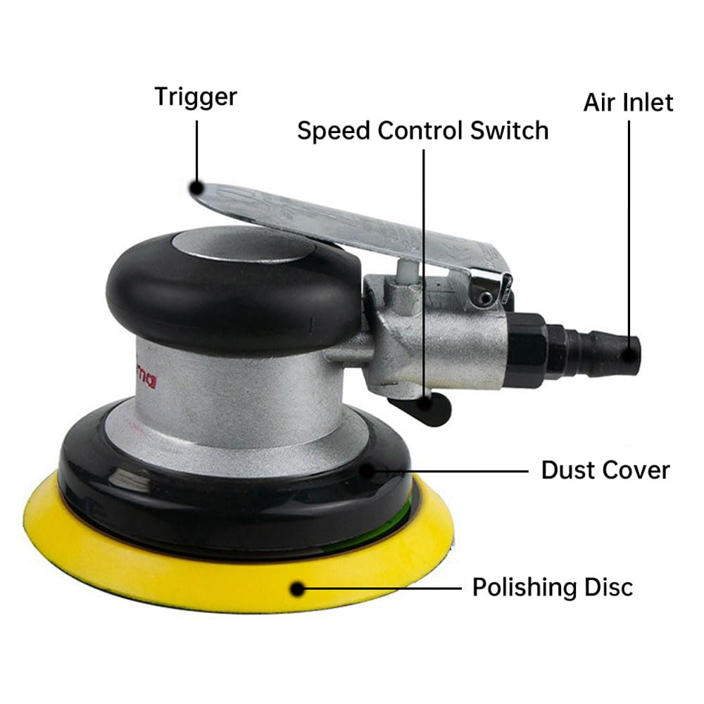ChgImposs Air Random Orbital Sander, 5" Dual Action Pneumatic Sandpaper Random Orbital Air Sander Polished Grinding Machine Tools - Image 3