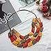 Coiris 3 Layers Faceted Wood Beaded Strand Statement Necklace for Women (N0018-red+Yellow+Brown)