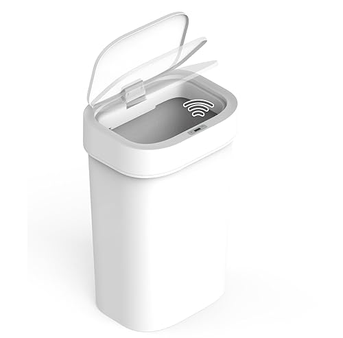 Versen Basurero automático de cocina de 13.2 galones, contenedor de basura de plástico blanco de cierre lento con sensor de movimiento sin contacto