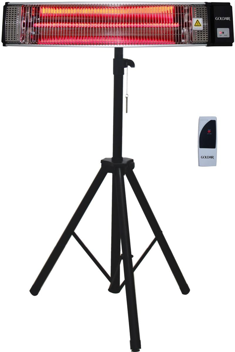 Goldair Patio Infra Red Heater GPCH-2000A on tripod with remote control
