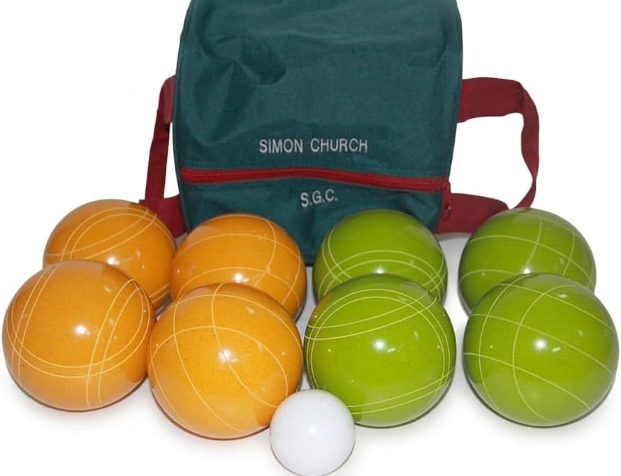 BuyBocceBalls Listing - Made in USA, Premium Quality Tournament Bocce Set - 110mm Lime Green and Yellow Balls, Nylon Engraved Green Bag, 998 Grams (2 lbs. 3.2 oz.)
