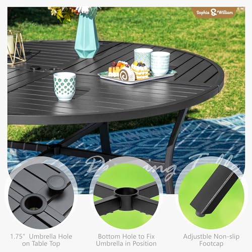 Image of Sophia & William Outdoor Dining Set Patio Dining Set for 6 Round Patio Table and Chairs Set 7 Pieces Patio Set with Swivel Patio Chairs 54 inch Metal Table for Garden Pool All Weather Grey
