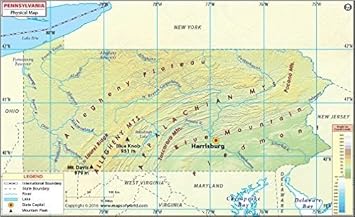 Mountains In Pennsylvania Map Pennsylvania Physical Map - Laminated (36" W X 21.98" H) : Amazon.co.uk:  Stationery & Office Supplies
