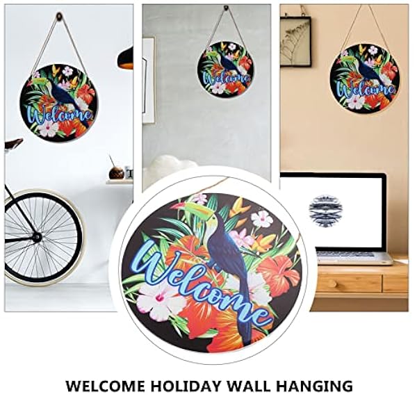 ibasenice 4 Stuks Lijst Welkom Teken Deur Plaquette Outdoor Decor Voordeur Decoraties Welkom Deur Teken Houten Muur Plaquette Festival Deur Hanger Muur Welkom Hangende Huishoudelijke Schijf