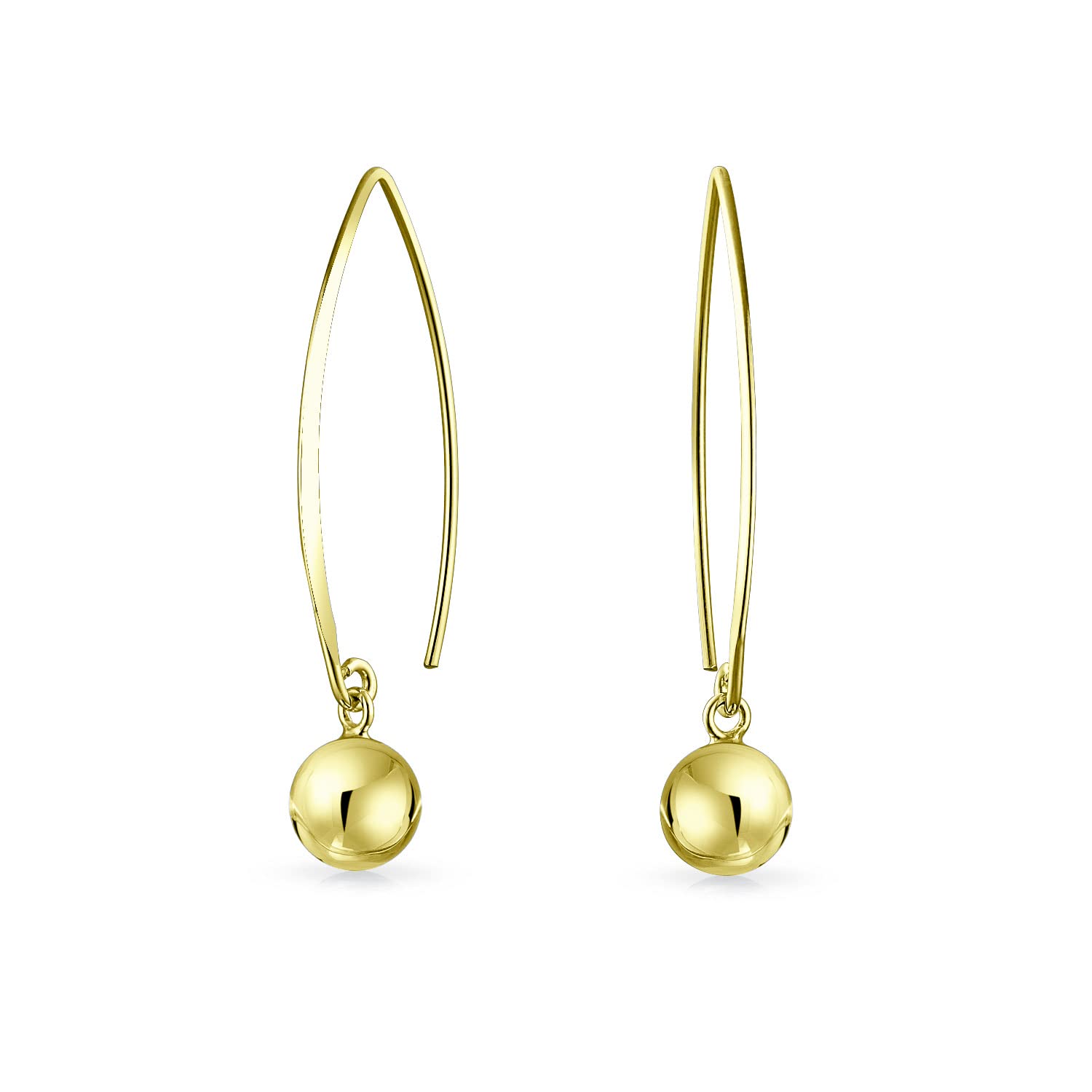 Orecchini a filo lungo e sottile con design geometrico minimalista, perline sfalsate, per donna e adolescente, placcati in oro giallo 14K, argento sterling .925, perla da 8MM.