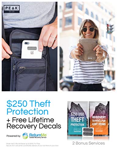 peak gear rfid neck wallet - the original travel pouch with adjustable crossbody strap  theft protection and lost amp found service  beige