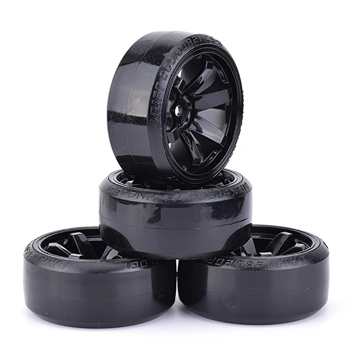 4Pcs 63mm RC Drift Car Tires Hard Tyres Plastic Wheel Rims for 1/10 On-Road Drifting Car for HSP Tamiya HPI Kyosho Spare Parts(Black)