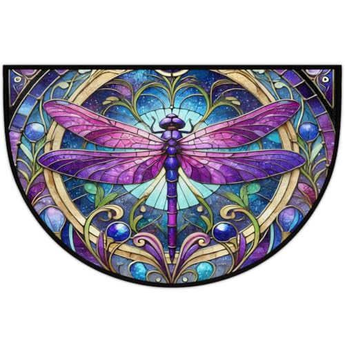 Image of Half Round Doormat Dragonfly Non Slip Semi Circle Area Rug Runner Mat