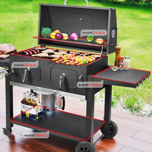 Image of Kenadne Charcoal Grill Outdoor BBQ Grill, Extra Large Cooking Area 794 Square Inches with Two Adjustable & Individual Charcoal Tray, Foldable Side Tables for Outdoor Cooking grill Backyard