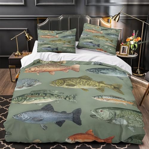 Housse de couette poisson 140x200 vintage en microfibre douce
