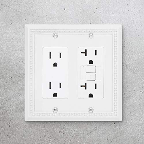Image of Henne Bery Sunken Pearls Heavy Duty Decorative Wall Plate Switch Plate Outlet Cover (Double Decorator, White)