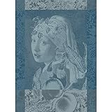 Garnier Thiebaut French Jacquard Kitchen Towel 100% Cotton Art and Portrait Collection (Femme A La Perle Bleu)