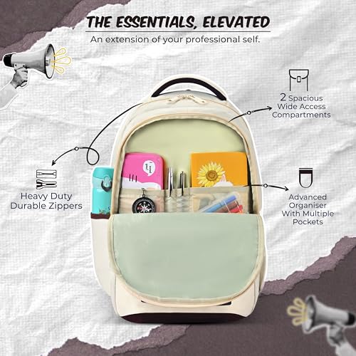 Image of Gear Elegant 19 inch /35L Large Water Resistant School Bag | Casual Backpack | Daypack | Travel Backpack | Kids Bag for Boys /Girls (Cream - Brown)