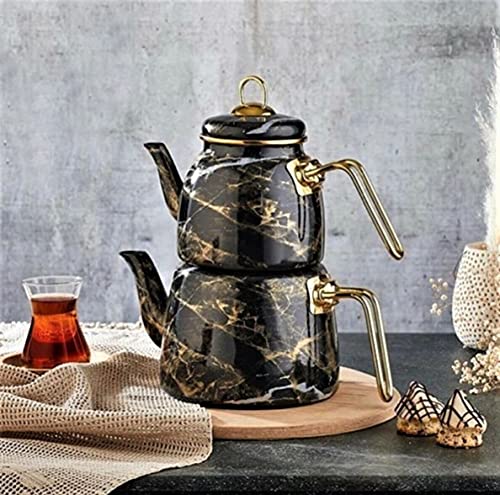 Colorful High Grade Enamel Teapot Coffee pot Turkish Enamel Teapot Tea Kettle Tea & Coffee Maker Vintage Double Container Turkish Enamel Teapot Set