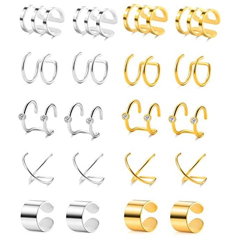 Tornito 4-10 Pairs Stainless Steel Ear Cuff Helix Cartilage Clip On Wrap Earrings Fake Nose Ring Non-Piercing Adjustable (A3: 10 Pairs) Cover