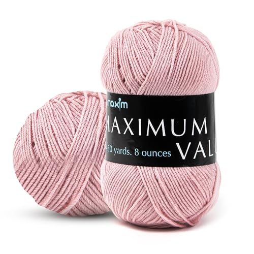Image of Mary Maxim Maximum Value Acrylic Yarn for Crocheting and Knitting, Soft Worsted Weight Pink Yarn 4, Ideal for Blankets, Sweaters, Hats, and Scarves, 8 oz Skein (474 Yds), Light Rose - 1 Skein
